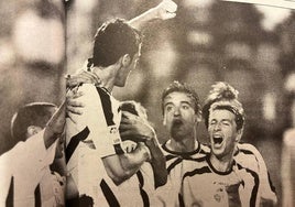 Juanpa celebra el gol con el que el Numancia cayó por última vez en el Helmántico, en septiembre del 2003.