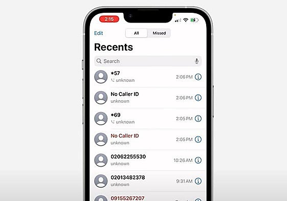 La lista de llamadas recientes de nuestro teléfono móvil muestra los números extraños |