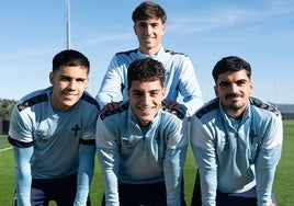 Hugo Sotelo, Hugo Álvarez, Damián Rodríguez y Javi Rodríguez (arriba), jugadores del Celta.