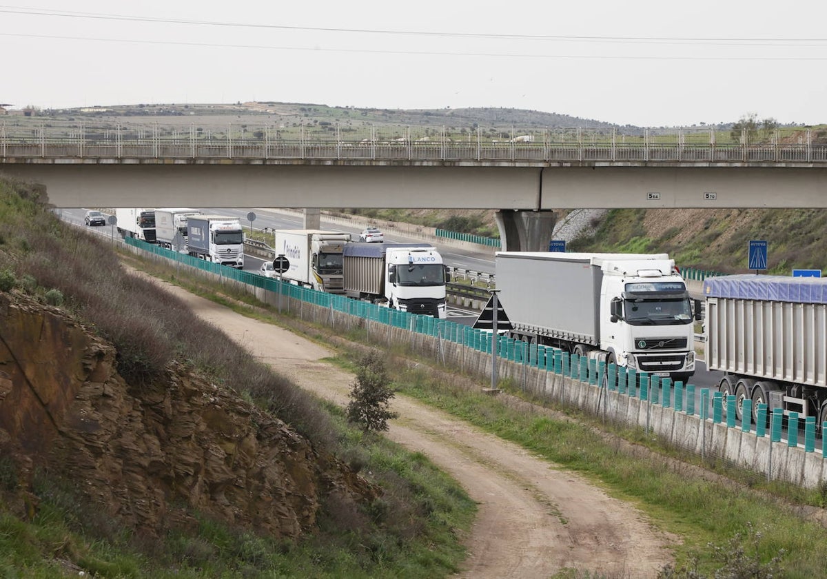 Camiones por un tramo de autovía de Salamanca.