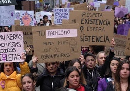 Pancartas en la manifestación del Día de la Mujer.