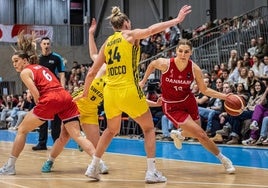 Maria Jespersen, con el balón en el Dinamarca-Suecia del pasado jueves.