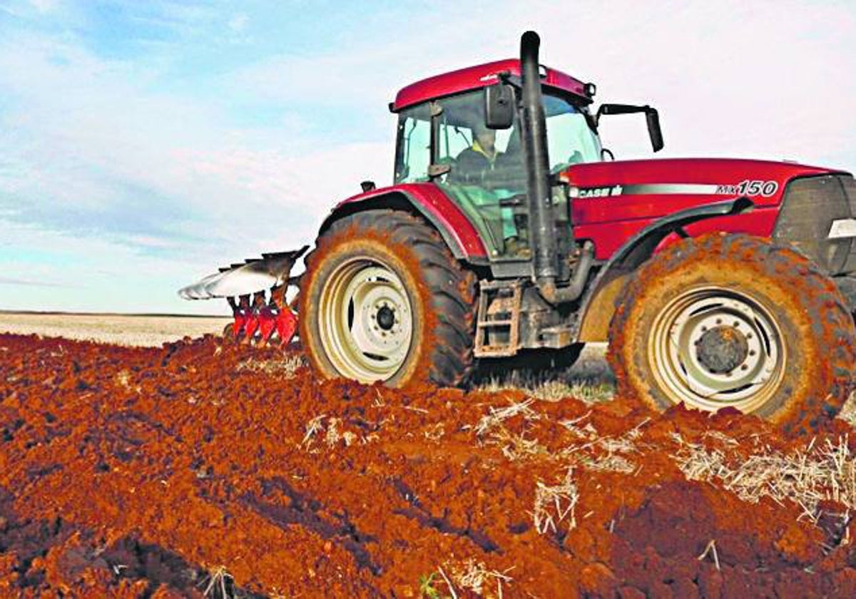 Un agricultor prepara la tierra con el tractor |