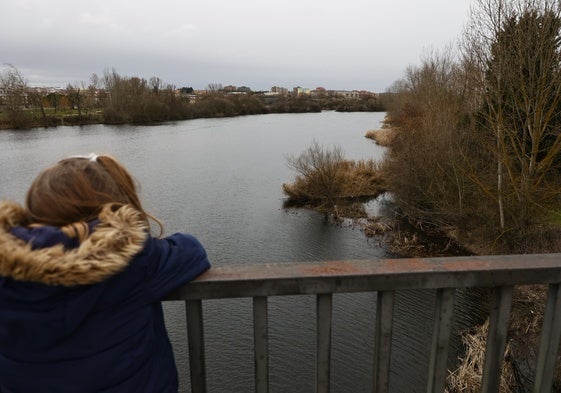 Una niña observa el río Tormes a su paso por la capital del Tormes.