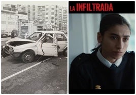 Imagen del coche tras el atentado contra Aliste en 1995. Uno de los clip de la película, donde la policía infiltrada (interpretada por Carolina Yuste) habla con el inspector jefe Ángel Salcedo (Luis Tosar).