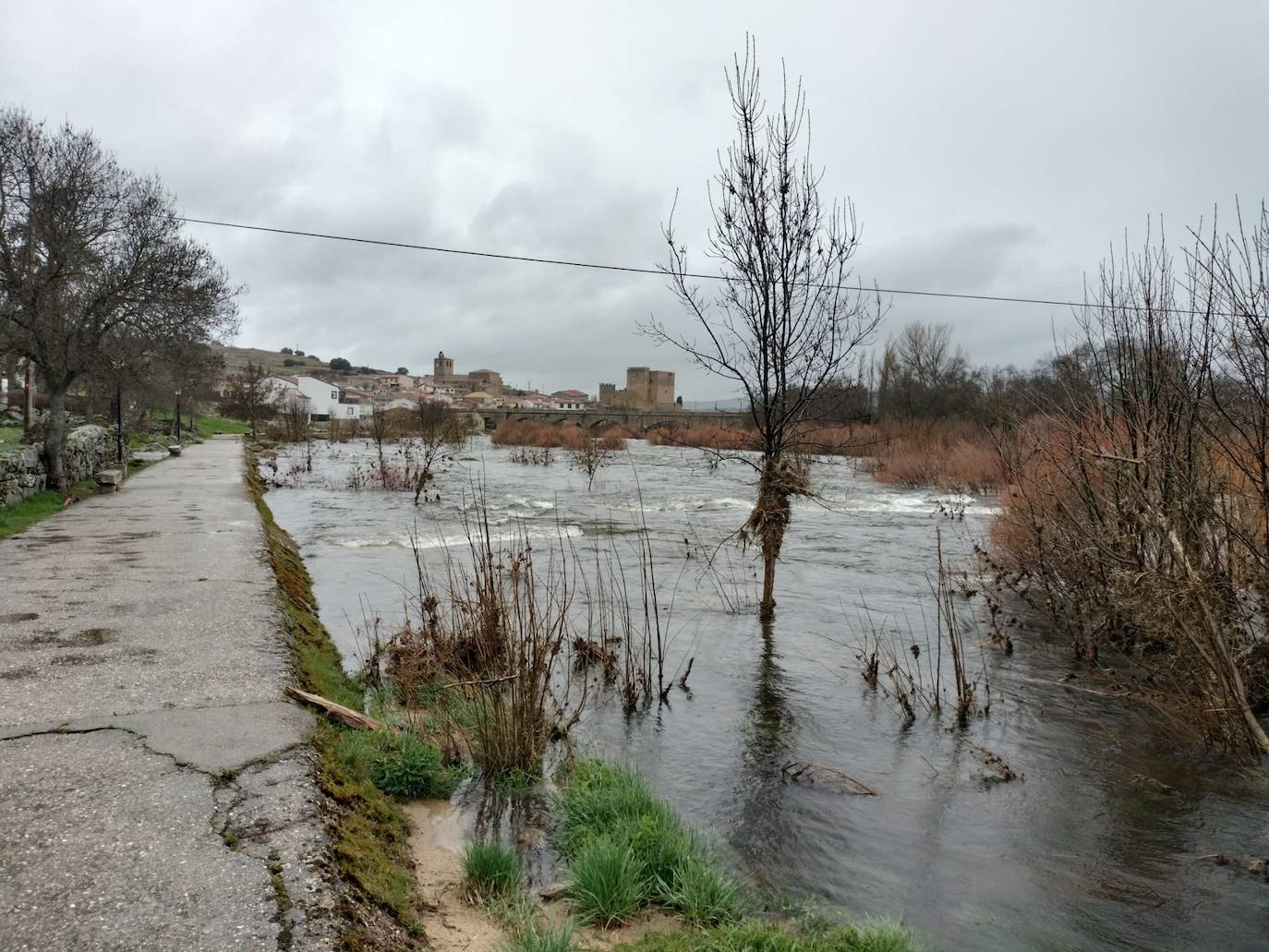 Así luce el río Tormes a su paso por Puente del Congosto tras la espectacular crecida de las últimas horas