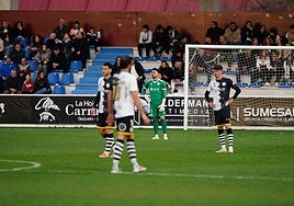 Carlos García celebra el tanto que ha abierto el marcador en el Reina Sofía.