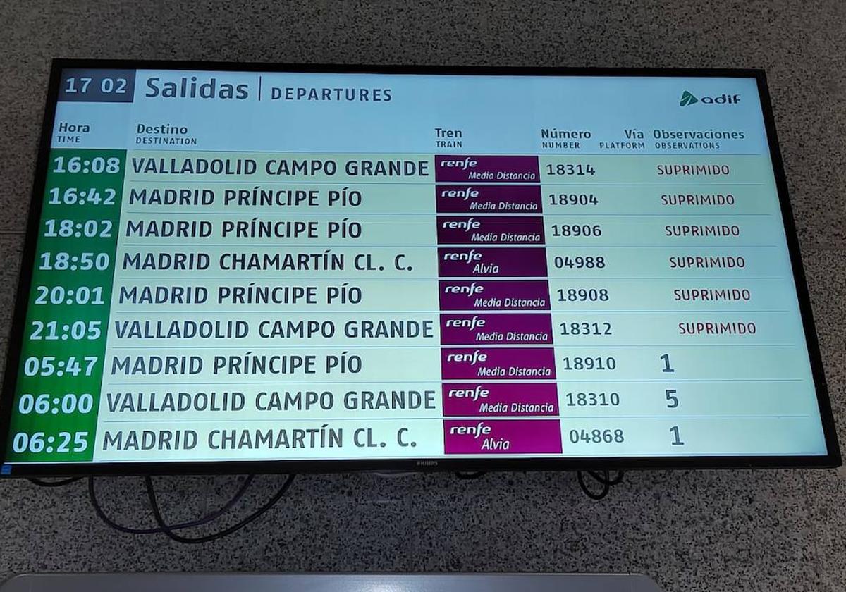 Imagen del panel en la estación de Salamanca.