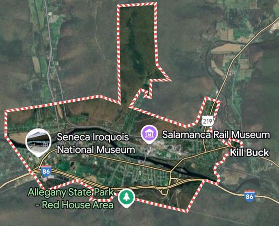 Mapa de Salamanca (Estados Unidos) a través de Google Maps.
