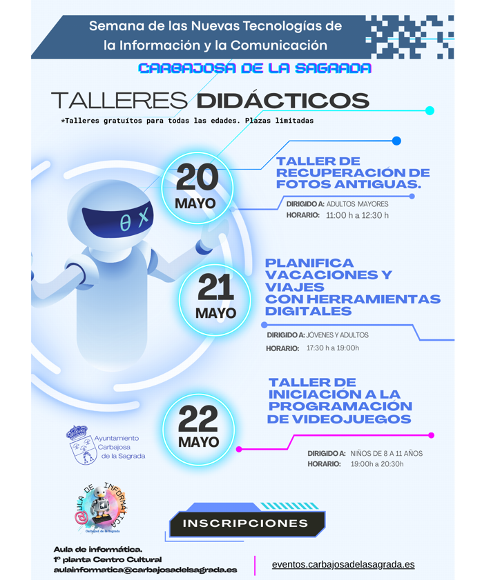 Imagen secundaria 2 - Talleres sobre restauración de fotos antiguas, planificación de viajes y programación de videojuegos en Carbajosa de la Sagrada