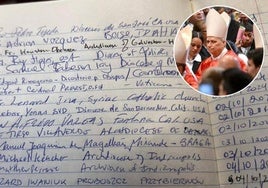 Libro de visitas de la Basílica de Santa Teresa, donde aparece la fecha y el nombre del ahora papa León XIV.