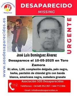 Imagen del hombre desaparecido en Toro (Zamora).