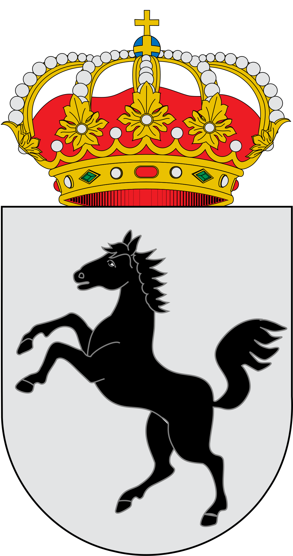 Sin duda la conexión entre el nombre del municipio y su escudo es más que evidente. En campo de plata aparece una yegua; al timbre la Corona Real Española. son los elementos que componen esta heráldica.