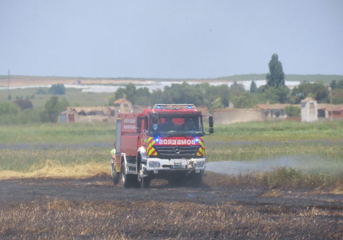 Imagen principal - Una parcela de centeno arde en La Nava de Sotrobal