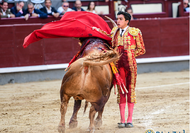 Ajustada manoletina de Marco Pérez en el cierre de faena a Tramposo, el segundo novillo con el hierro de Fuente Ymbro.