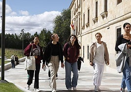 Un grupo de universitarios pasean por el centro de la ciudad.