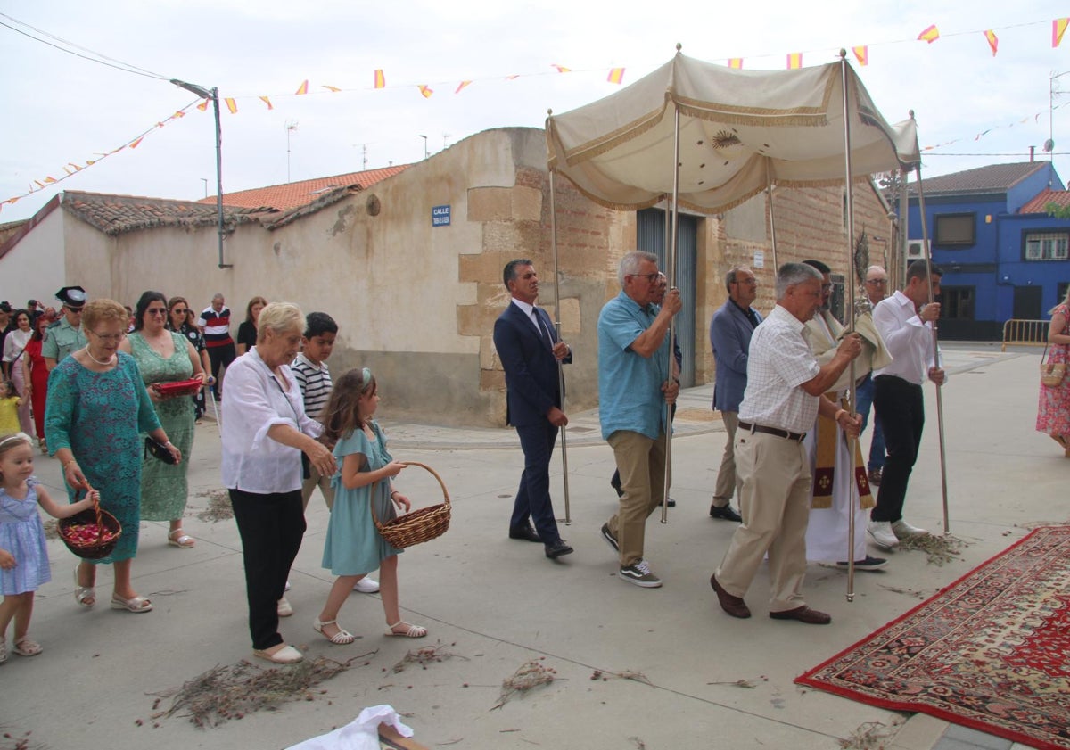 Imagen principal - Pétalos de rosa y alfombra de tomillo para el Santísimo y los niños en Calvarrasa de Abajo