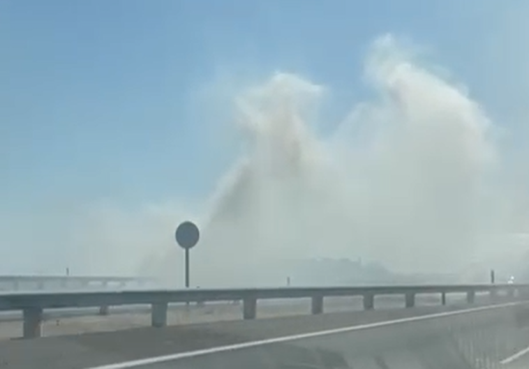 Vídeo de la columna de humo generada por el incendio junto a la A-66 este sábado.