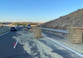Las pacas de pajas en la A-66.