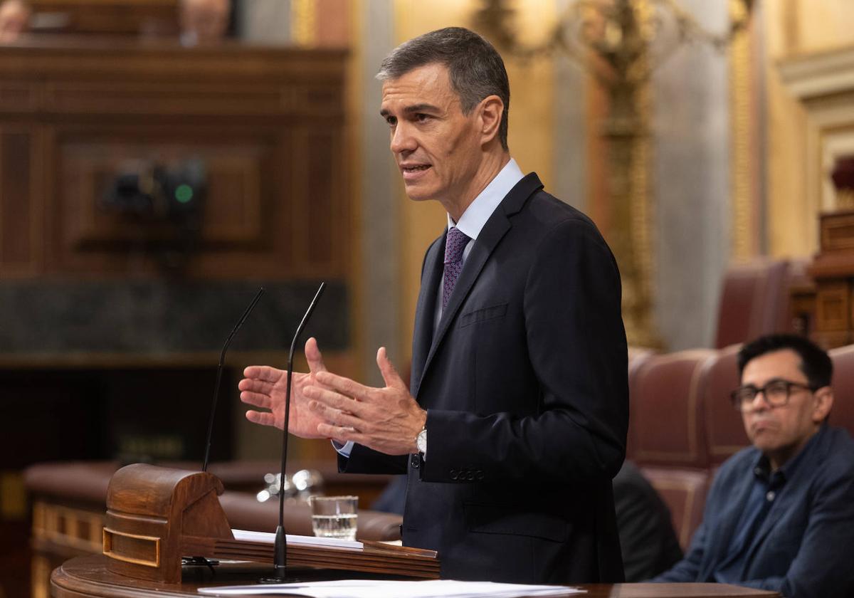 El presidente del Gobierno, Pedro Sánchez, durante su comparecencia en el Congreso de los Diputados.