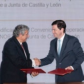 El presidente de la Comisión de Coordinación y Desarrollo Regional del Norte de Portugal, Antonio Cunha, y el presidente de la Junta de Castilla y León, Alfonso Fernández Mañueco.