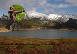 Imagen de Katniss Everdeen con el parque natural al fondo.