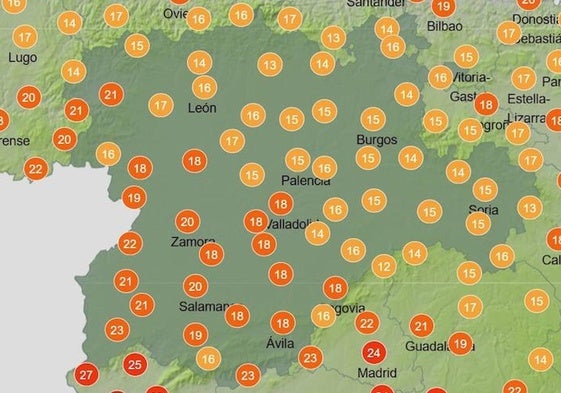 Las temperaturas que se alcanzarán este martes en Castilla y León.
