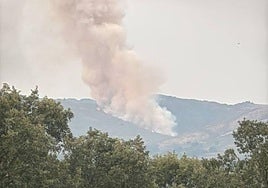 Imagen del fuego de Navasfrías en la mañana de este lunes.