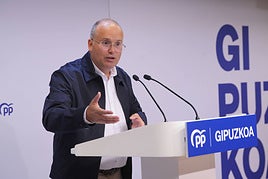 El secretario general del PP. Miguel tellado, durante un acto en San Sebastián.