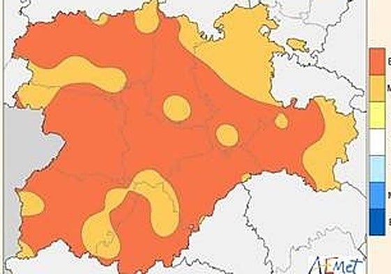 Mapa elaborado por la Aemet sobre el balance climatológico del mes de agosto en Castilla y León