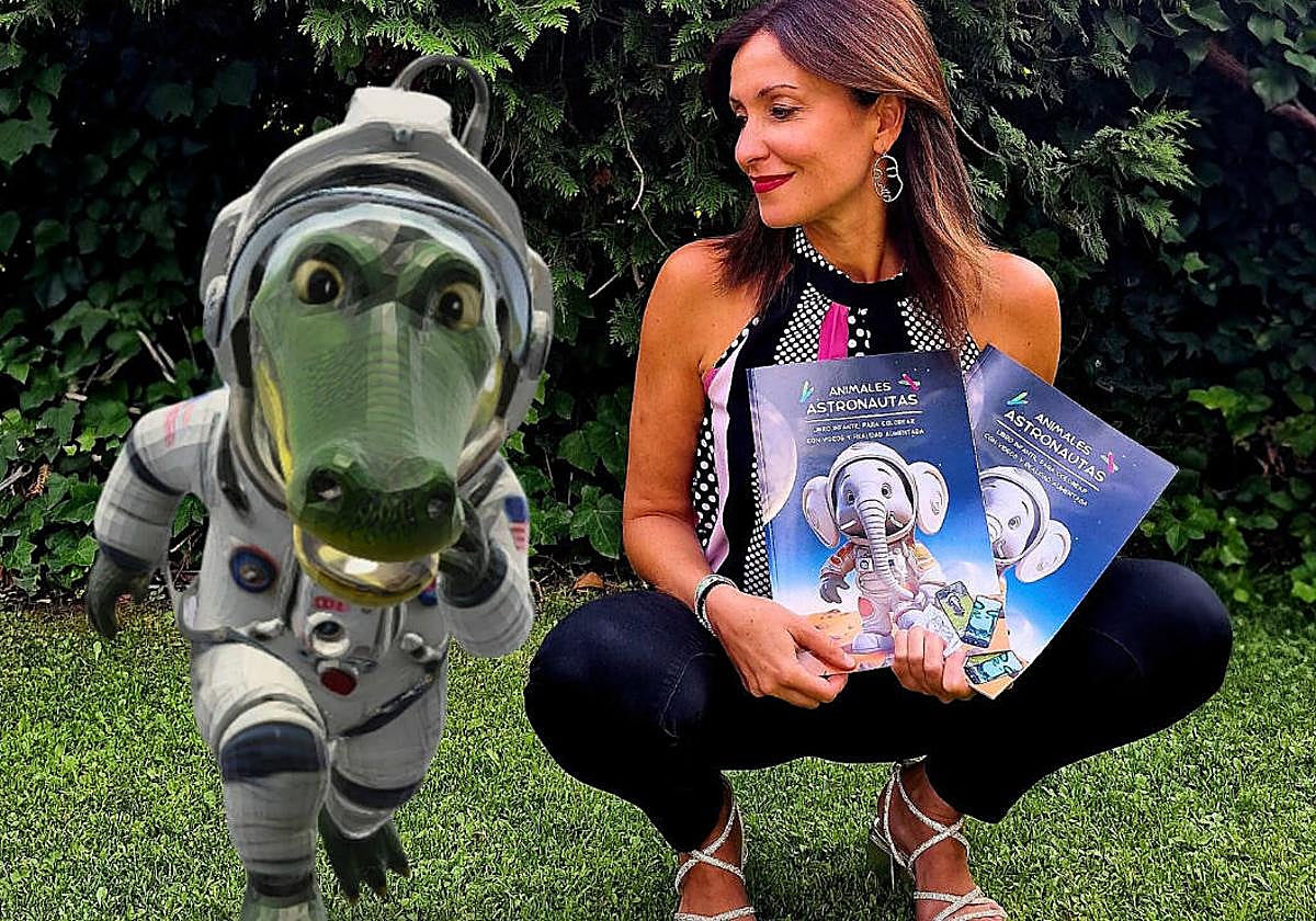 La periodista y autora zamorana Teresa Pernía, junto a uno de los personajes virtuales de su libro.