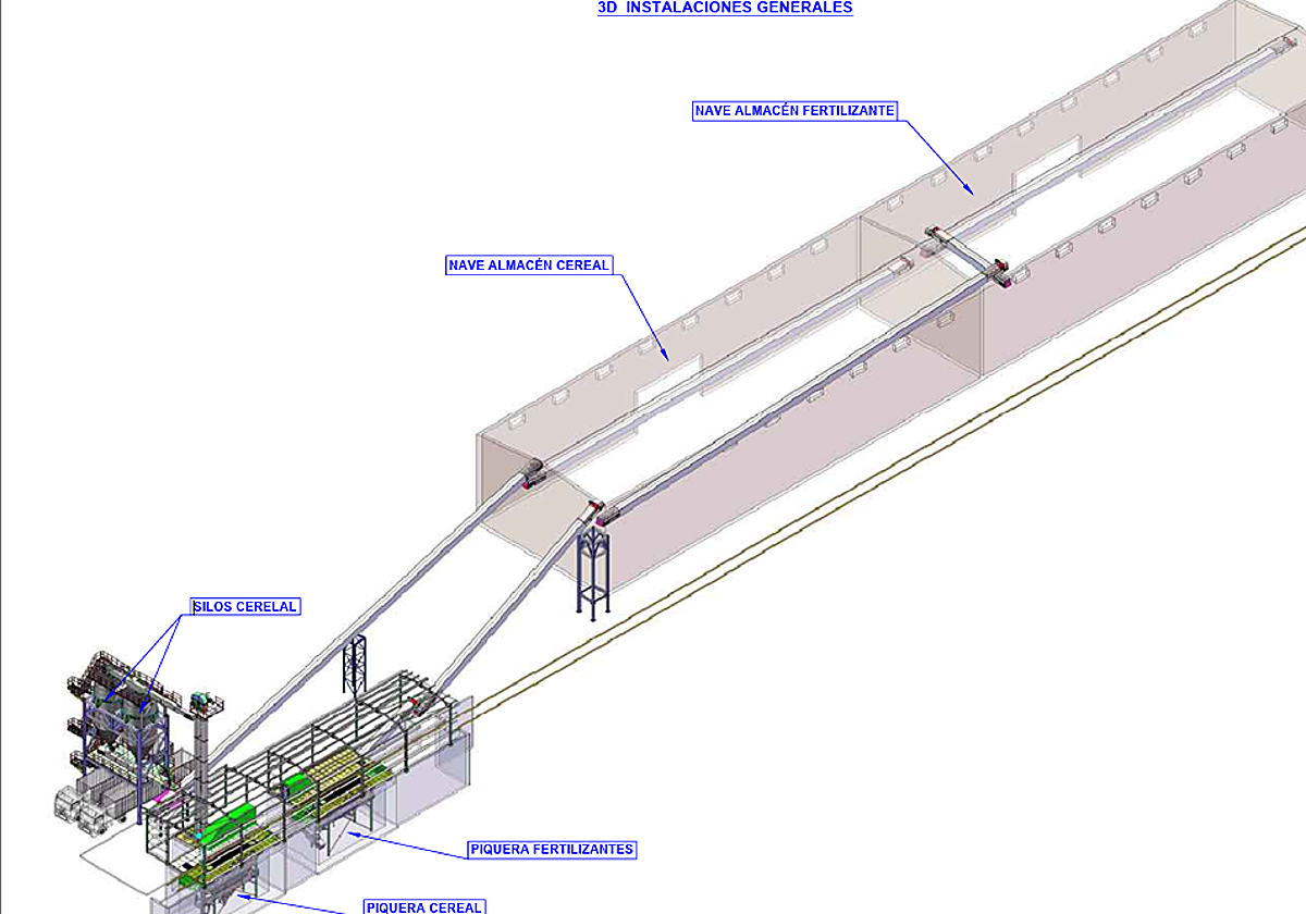 Plano 3D de la nueva terminal para cereal proyectada en el Puerto Seco.
