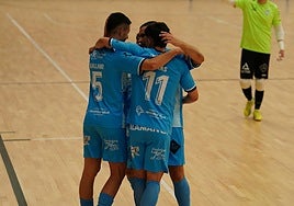 El FS Salamanca celebra un tanto en la pasada jornada de Liga.