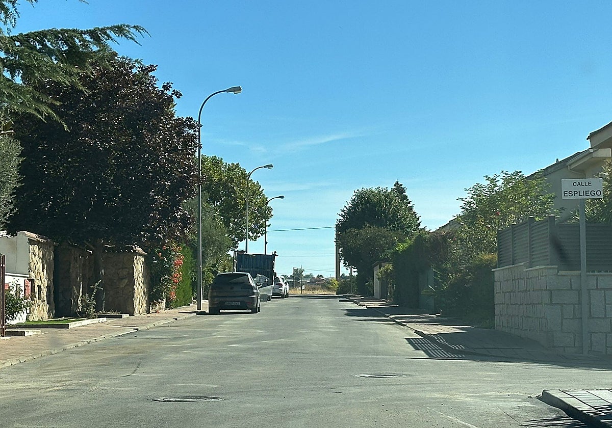 Parte de la calle Espliego, en la urbanización Los Páramos de Villamayor.