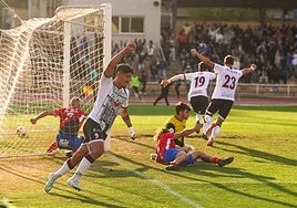 Jugadores del Salamanca UDS celebran el gol