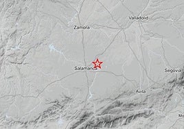 Lugar exacto del terremoto marcado con una estrella roja por el Instituto Geográfico Nacional.