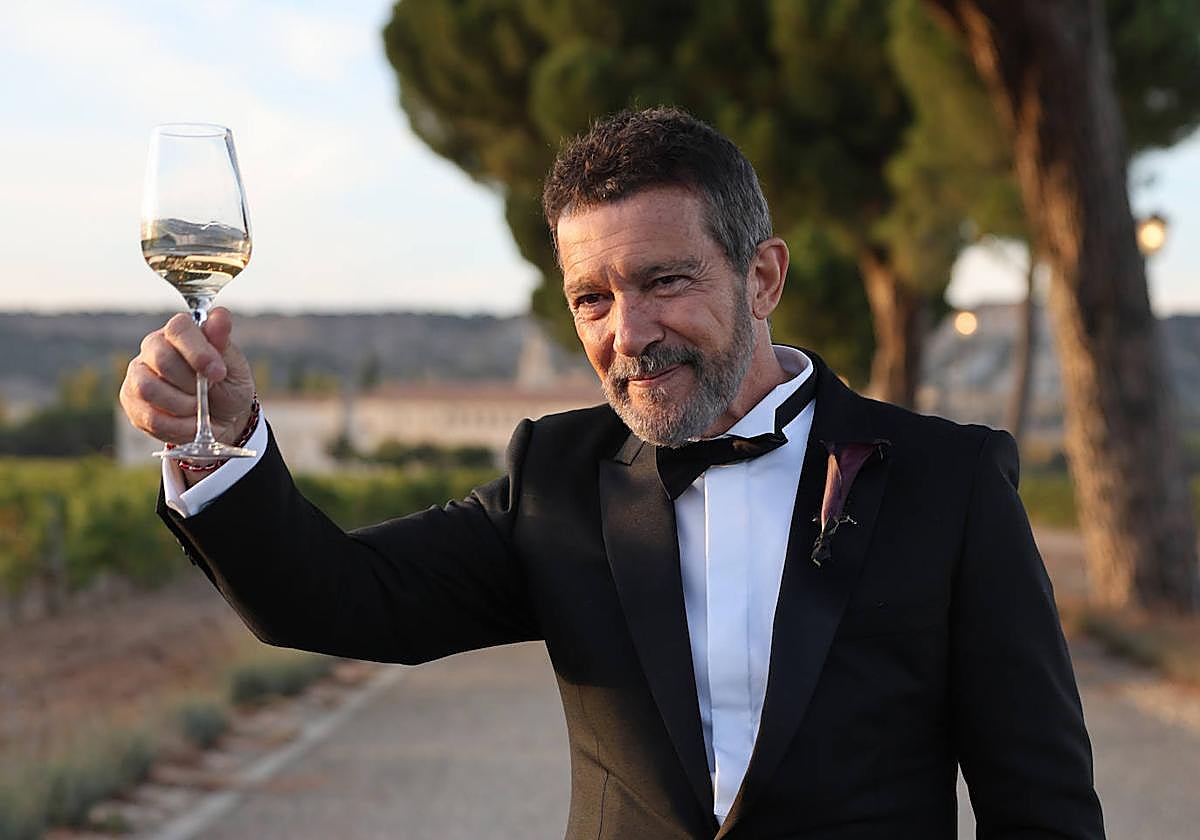 Antonio Banderas, brindando por la felicidad de su hija Stella, después de su boda.