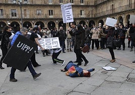 Protesta contra la «Ley Mordaza» en la Plaza antes de su aprobación.