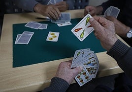 Un grupo de personas echa la partida en un bar en Salamanca.