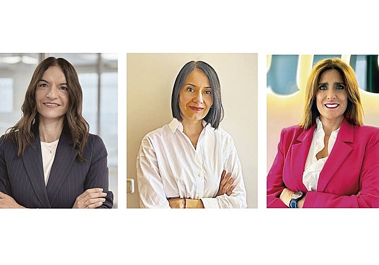 Ángela Pardeiro, responsable de Soluciones Internacionales Noroeste de BBVA; Sandra M. Lage, directora del Dep. Internacionalización, Innovación, Formación y Empleo de la Cámara de Salamanca; y Noelia Serna, directora corporativa de Dulca.