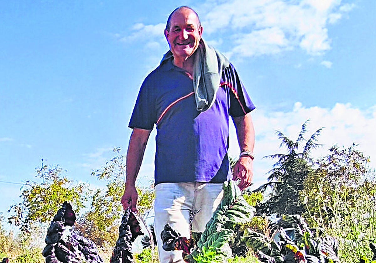 El agricultor José González Sierra camina por su huerto observando algunas de las pocas hortalizas que se conservan.