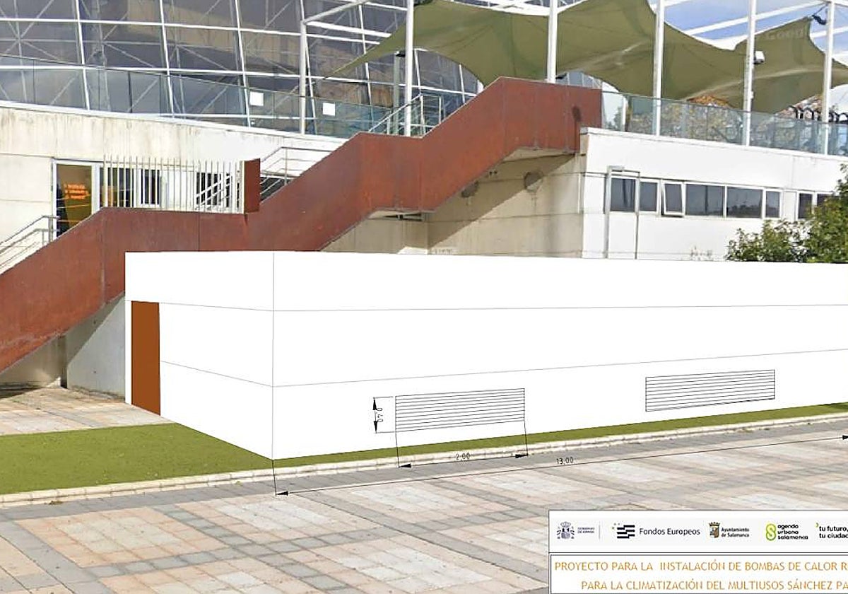 Recreación de la instalación de las bombas de calor en el Multiusos Sánchez Paraíso.