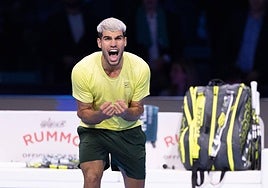 Carlos Alcaraz celebra el triunfo.