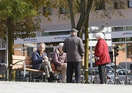 Un grupo de mayores, junto a la plaza de toros.