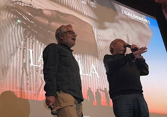 Carlos Iglesias y Joaquín Fuentes, en el cine de Peñaranda.