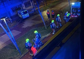 Personal sanitario del Sacyl, Bomberos de Salamanca, Policía Local y Nacional, en la calle Federico de Onís durante la intervención.