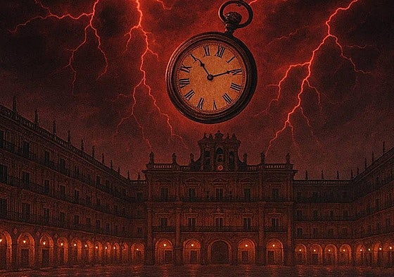 Imagen creada con IA sobre cómo sería la Plaza Mayor en el universo de 'Stranger Things'.