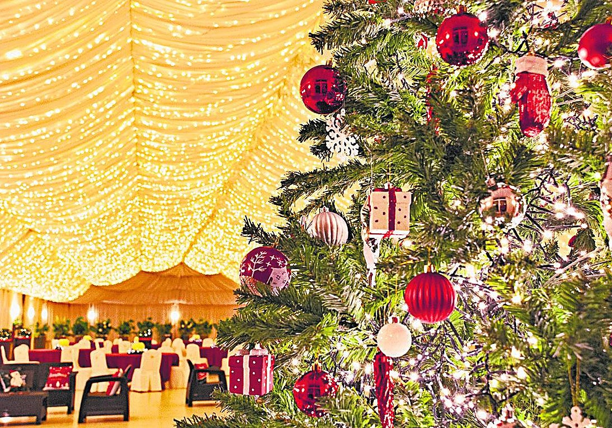 Carpa de celebraciones de El JardÍn de Páramo, preparada para la Navidad.