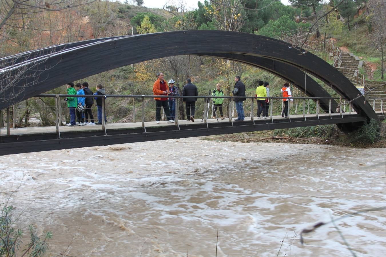 En Arnedo, la gente se acercaba al puente a ver el paso del río.