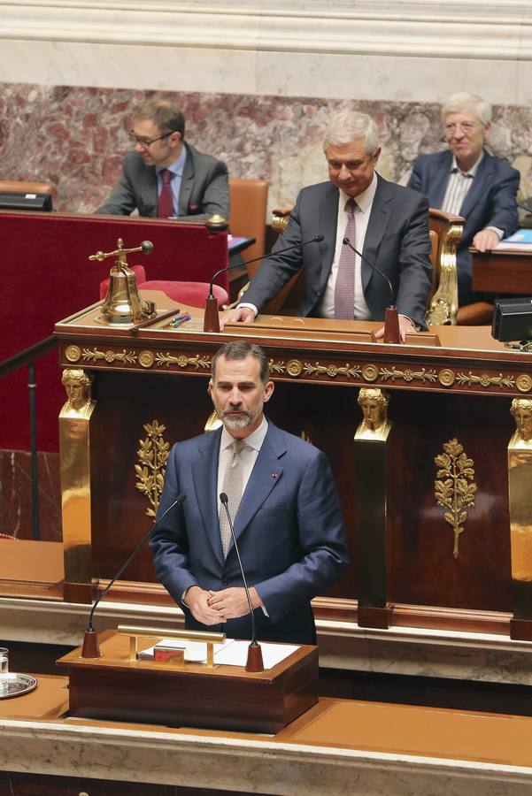 El rey Felipe, durante su discurso en la Asamblea Nacional en París.